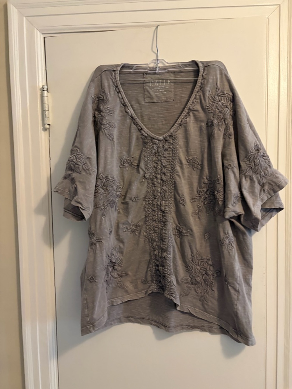 Caite Skye Boho Top Embroidered Floral Design 100% Cotton Size Extra Large